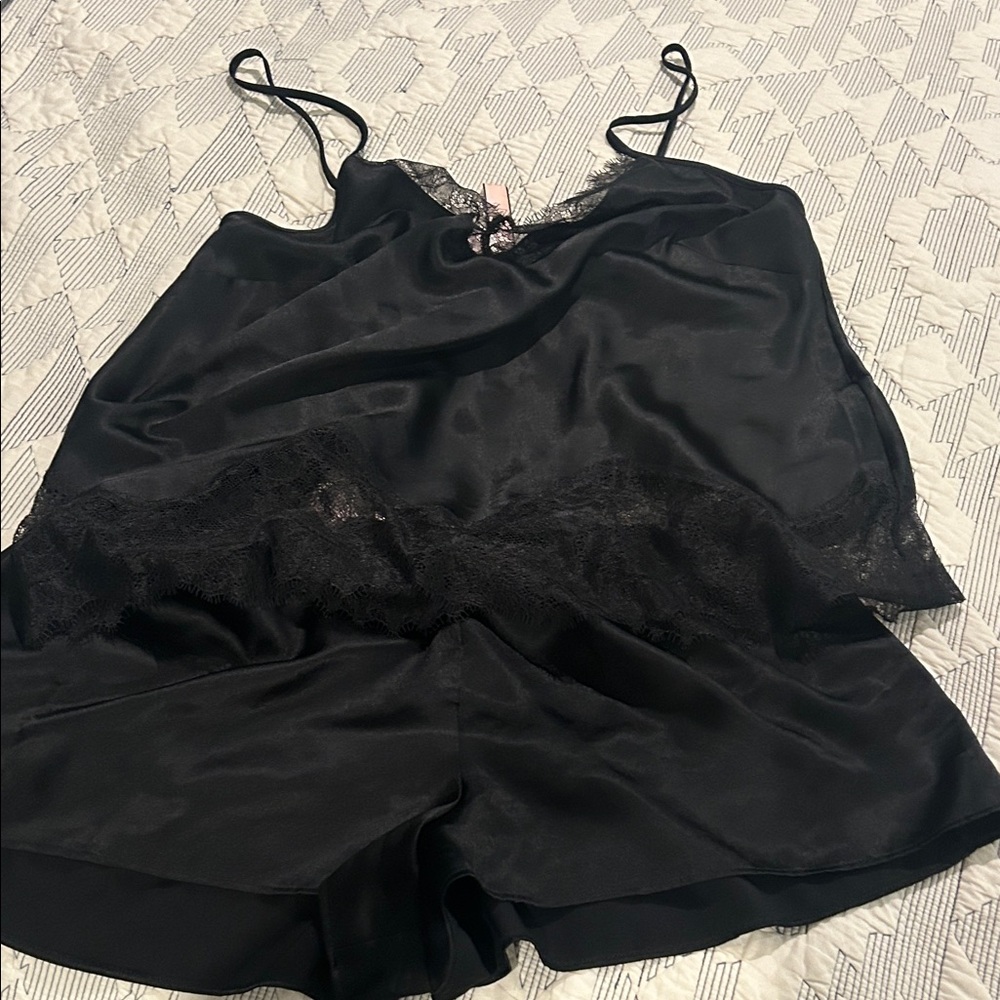 Black Lace Trim Cami Top&bottom - Picture 5 of 5